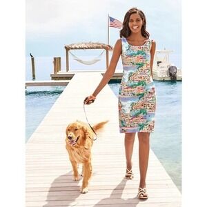 NWT Talbots Sleeveless Scenic Village Print Shift Resort Tropical Dress Women 2